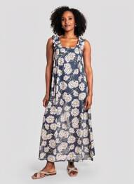 Robe longue imprimé fleurs sans manche bleu ZYGA femme