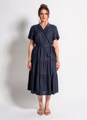 Robe mi-longue manches courtes manches courtes bleu ZYGA femme