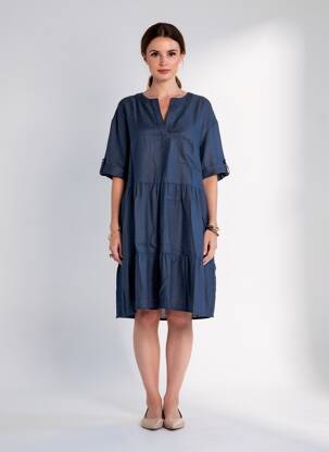 Robe mi-longue manches courtes manches courtes bleu ZYGA femme