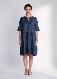 Robe mi-longue manches courtes manches courtes bleu ZYGA femme