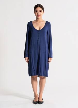 Robe mi-longue manches longues manches longues bleu ZYGA femme