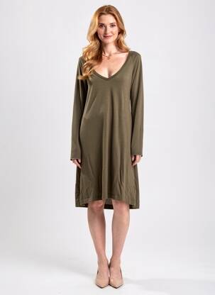 Robe mi-longue manches longues manches longues vert MAJESTIC FILATURES femme