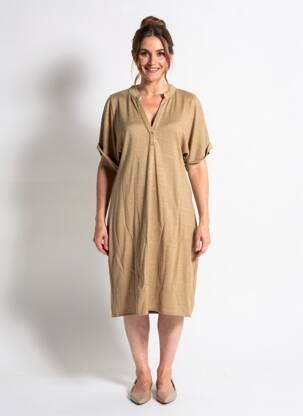 Robe mi-longue manches courtes manches courtes marron MAJESTIC FILATURES femme