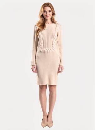 Robe pull coupe cintrée manches longues beige INTROPIA femme