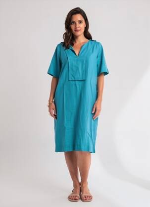 Robe mi-longue manches courtes manches courtes bleu ZYGA femme