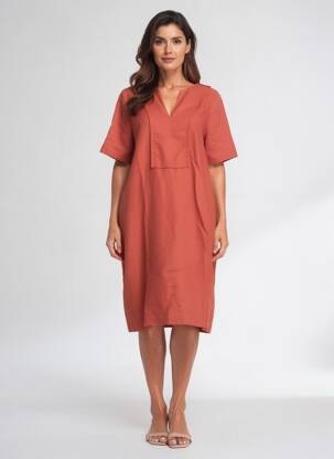 Robe mi-longue manches courtes manches courtes orange ZYGA femme