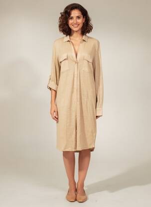 Robe mi-longue manches longues manches longues beige MAJESTIC FILATURES femme