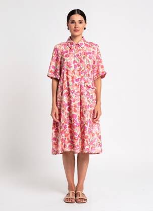 Robe mi-longue manches courtes manches courtes rose ZYGA femme