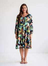 Robe mi-longue imprimé fleurs manches longues bleu CHIARA FIORINI femme