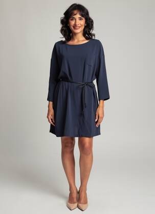 Robe mi-longue tissage crêpe manches longues bleu ZYGA femme