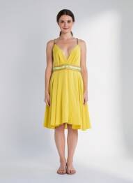 Robe mi-longue coupe fluide sans manche jaune ELLA LUNA femme