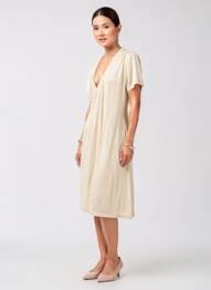 Robe mi-longue manches courtes manches courtes beige MAJESTIC FILATURES femme