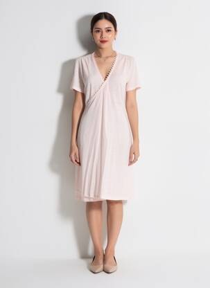 Robe mi-longue manches courtes manches courtes rose MAJESTIC FILATURES femme