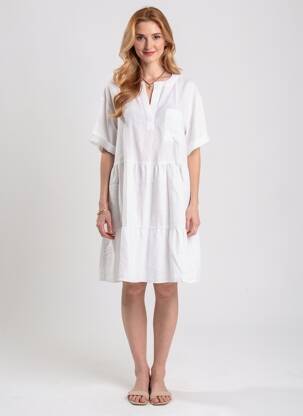 Robe mi-longue manches courtes manches courtes blanc ZYGA femme