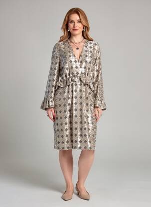 Robe mi-longue manches longues manches longues beige INTROPIA femme