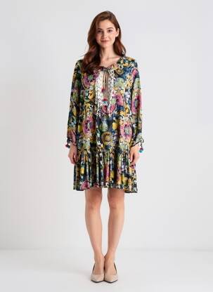 Robe courte manches longues manches longues bleu CHIARA FIORINI femme