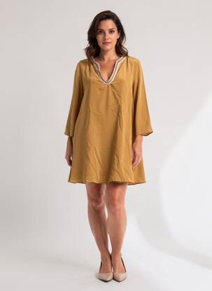 Robe courte manches 3/4 manches 3/4 marron ELLA LUNA femme