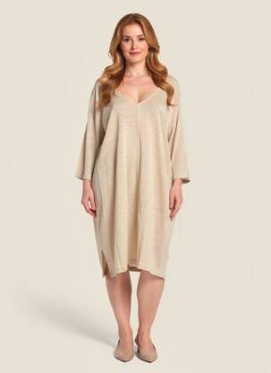 Robe mi-longue manches 3/4 manches 3/4 beige MAJESTIC FILATURES femme