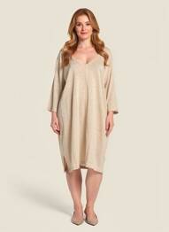 Robe mi-longue manches 3/4 manches 3/4 beige MAJESTIC FILATURES femme