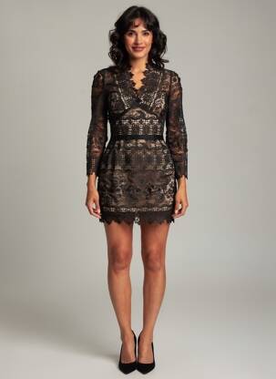 Robe courte fermeture zippée au dos manches longues noir VALERIE KHALFON femme