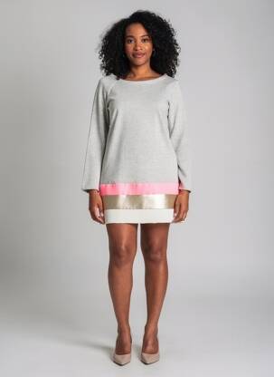 Robe courte manches longues manches longues gris ELLA LUNA femme