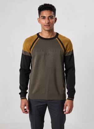 Pull maille souple et aérée manches longues vert TEDDY SMITH homme