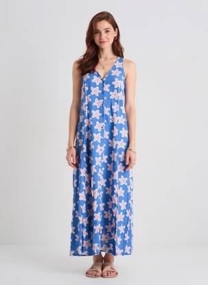 Robe longue imprimé fantaisie fines bretelles bleu COMPAÑIA FANTASTICA femme