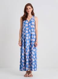 Robe longue imprimé fantaisie fines bretelles bleu COMPAÑIA FANTASTICA femme