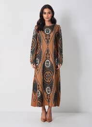 Robe longue imprimé fantaisie manches longues marron MEISÏE femme