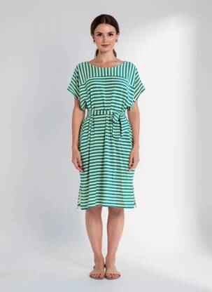 Robe mi-longue imprimé fantaisie manches courtes vert KING LOUIE femme