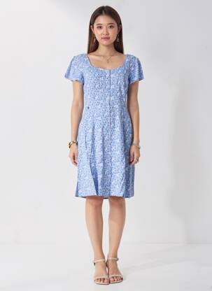 Robe mi-longue imprimé fantaisie manches courtes bleu RAGWEAR femme