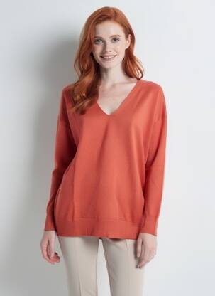 Pull col v manches longues orange COMPAÑIA FANTASTICA femme