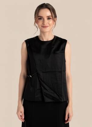 Top tissage crêpe manches courtes noir LOULOU STUDIO femme