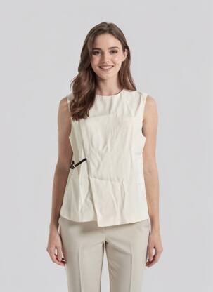Top tissage crêpe manches courtes beige LOULOU STUDIO femme