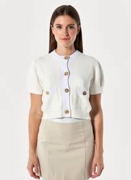 Gilet manches courtes resserrée sur le bas beige PATOU femme