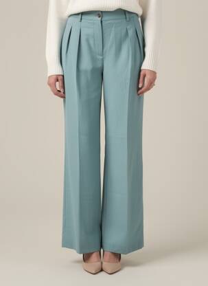 Pantalon large tissage crêpe taille haute bleu LOULOU STUDIO femme
