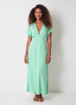 Robe longue manches courtes manches courtes vert KILKY femme