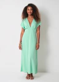 Robe longue manches courtes manches courtes vert KILKY femme