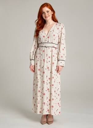 Robe longue manches longues manches longues beige GRACE & MILA femme
