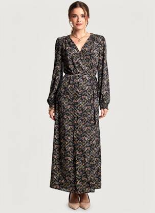 Robe longue manches longues manches longues noir GRACE & MILA femme