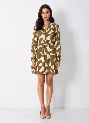 Robe courte manches longues manches longues vert GRACE & MILA femme