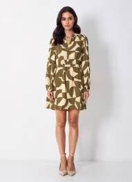 Robe courte tissage crêpe manches longues vert GRACE & MILA femme