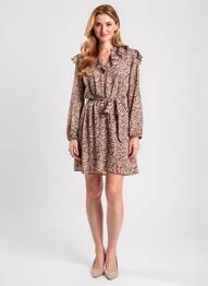 Robe courte tissage crêpe manches longues marron CERISE BLUE femme