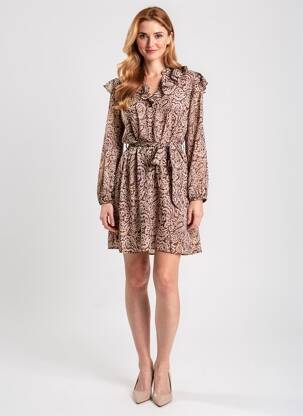 Robe courte tissage crêpe manches longues marron CERISE BLUE femme