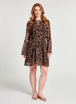 Robe courte coupe fluide manches longues marron CERISE BLUE femme