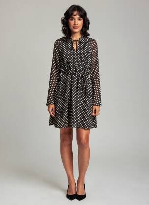 Robe courte coupe fluide manches longues noir CERISE BLUE femme