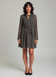 Robe courte tissage crêpe manches longues noir CERISE BLUE femme