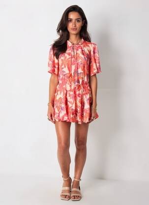 Robe courte manches courtes manches courtes rouge KILKY femme