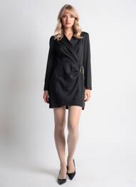 Robe courte tissage crêpe manches longues noir KILKY femme