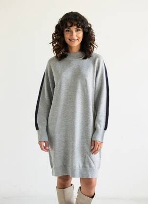 Robe pull tissage chiné manches longues gris ELLE EST OU LA MER femme